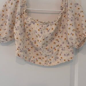 Chic Floral Ruffle Blouse - Cream and Purple